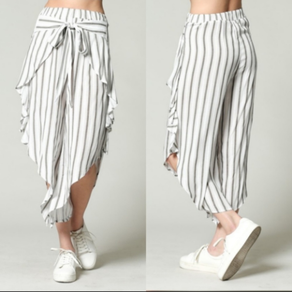 GRAY STRIPE WRAP PANTS - Picture 4 of 5